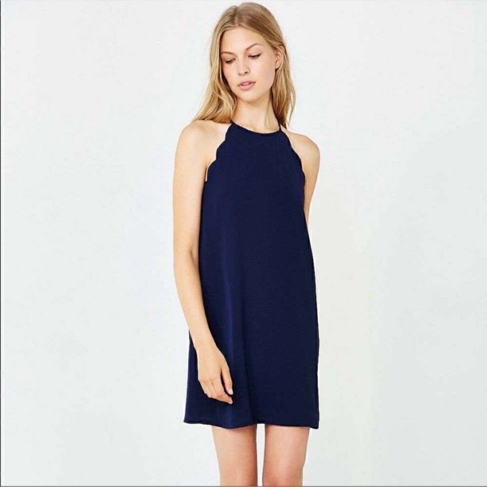 Urban Outfitters Cooperative Navy Blue Mini Dress High Neck Scalloped Size XS